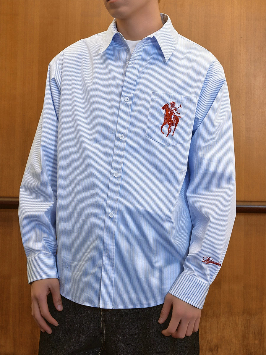 Harsh and Cruel Vintage Embroidered Striped Loose Long Sleeve Shirt | Face 3 Face