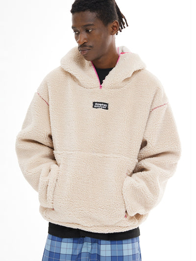 EMPTY REFERENCE Contrast Color Half Zip Hooded Sherpa Fleece Jacket | Face 3 Face