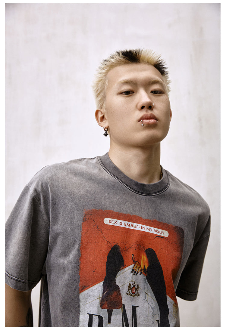 Remedy Inspired Print Washed Aged Tee | Face 3 Face