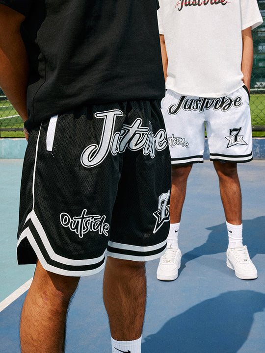 JUST VIBE Patch Embroidered Mesh Basketball Shorts | Face 3 Face