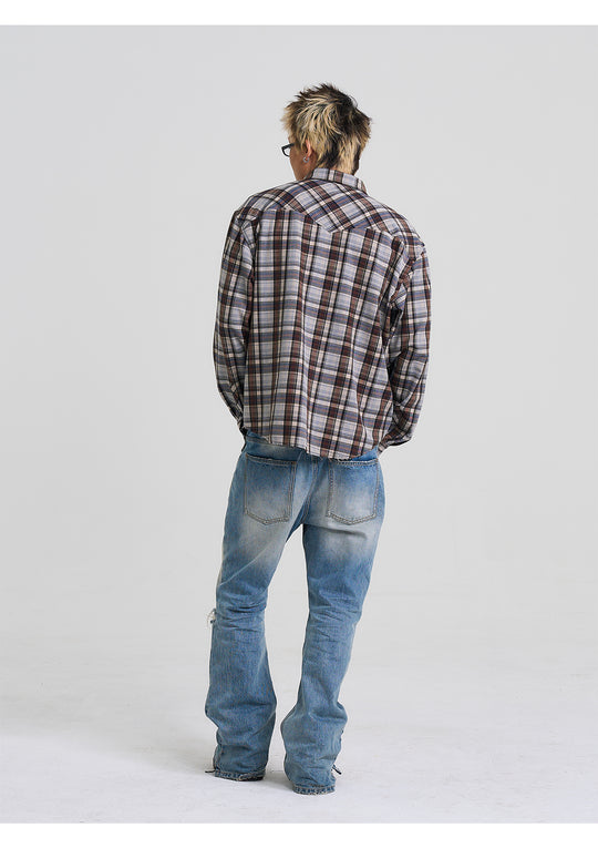 EVILKNIGHT(EK) Washed Checkered Patch Distressed Jeans | Face 3 Face