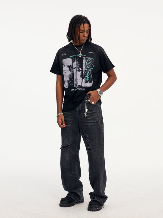 Small Town Kid Leopard Dirty Wash Tee | Face 3 Face