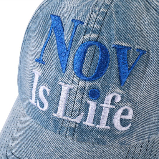 NOVACAM Washed Denim Nov Is Life Logo Embroidered Dad Hat | Face 3 Face