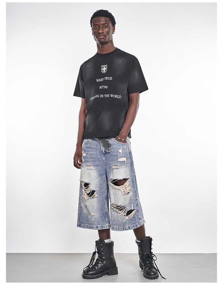 F3F Select Light Blue Destroyed Denim Baggy Shorts | Face 3 Face