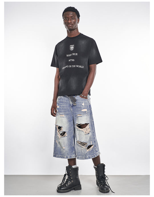 F3F Select Light Blue Destroyed Denim Baggy Shorts | Face 3 Face