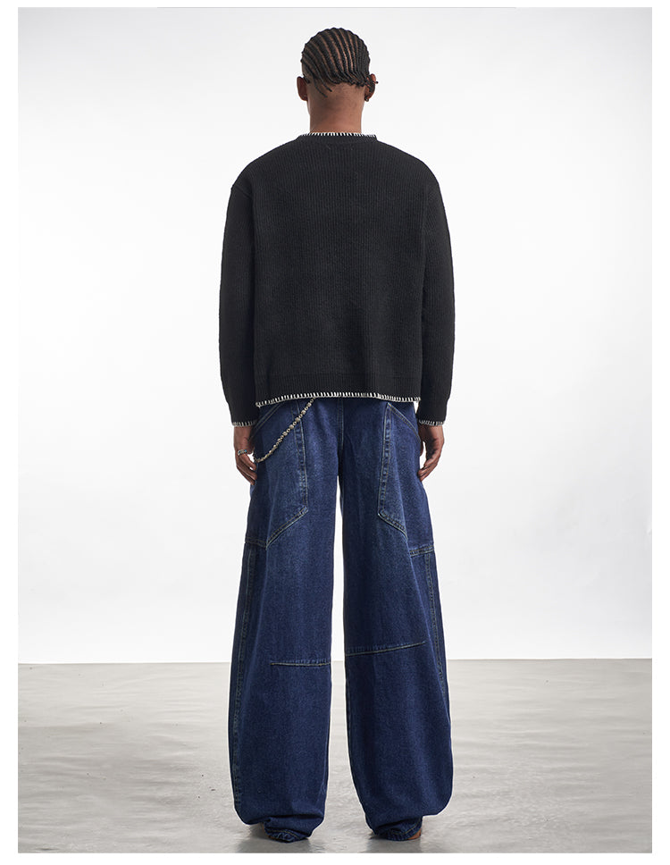 F3F Select Dark Blue Baggy Large Back Pocket Jeans | Face 3 Face