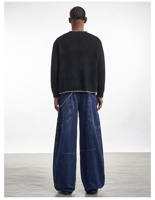 F3F Select Dark Blue Baggy Large Back Pocket Jeans | Face 3 Face