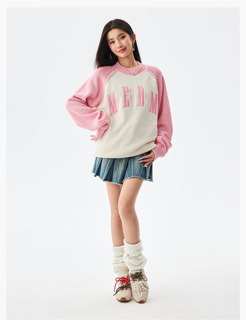 MEDM Color-Blocked Raglan Sleeve Knit Sweater | Face 3 Face