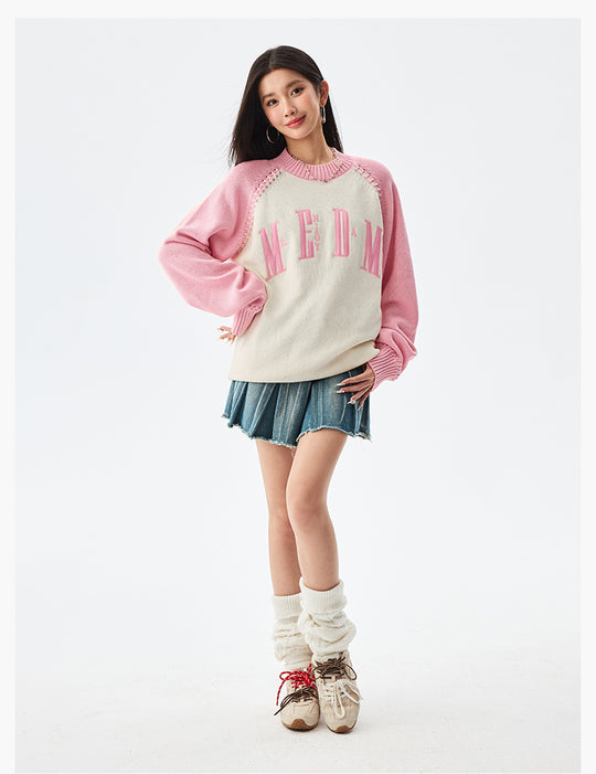 MEDM Color-Blocked Raglan Sleeve Knit Sweater | Face 3 Face
