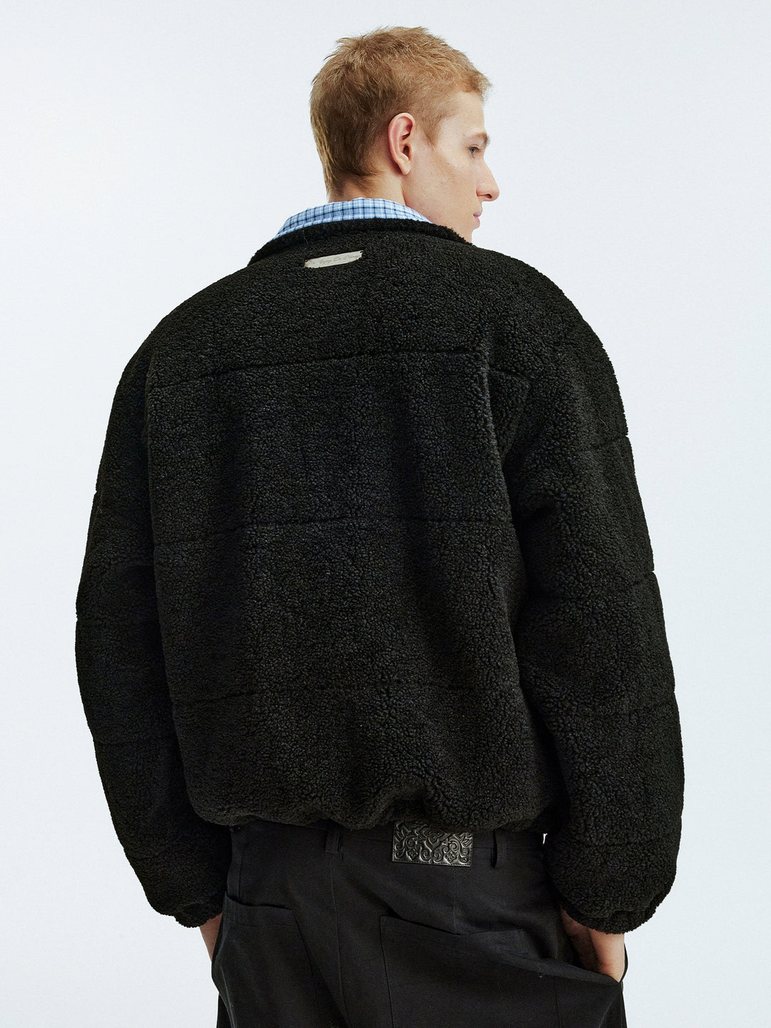 MEDM Plaid Trim Sherpa Short Jacket | Face 3 Face