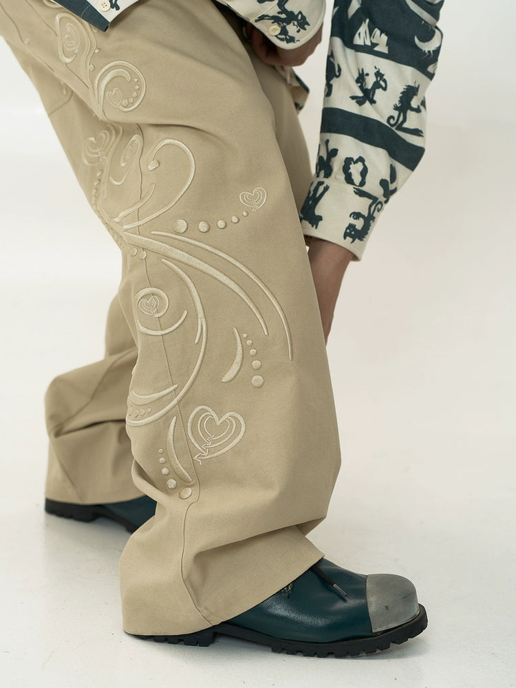 EVILKNIGHT(EK) Love Embroidered Casual Wide Pants | Face 3 Face