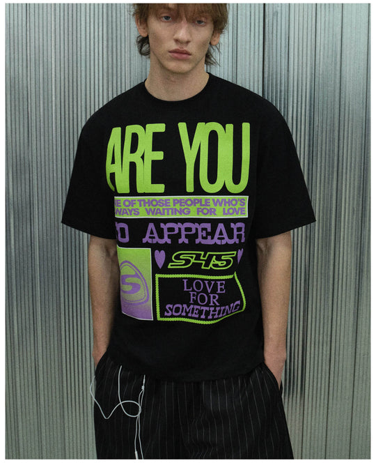 S45 Contrast Color Slogan Print Short Sleeve Tee | Face 3 Face