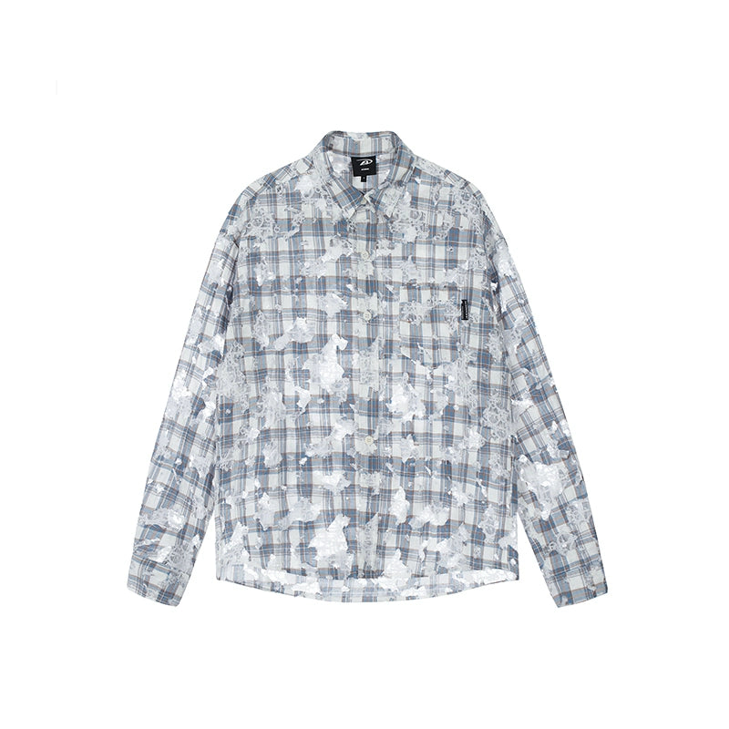 Achock Holes Lace Patches Plaid Long Sleeved Shirt | Face 3 Face