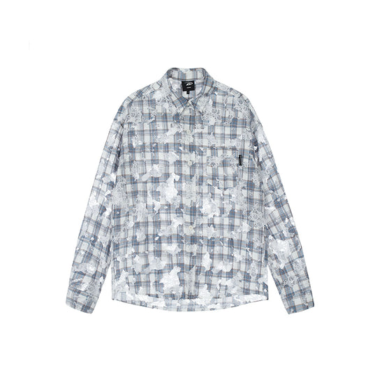 Achock Holes Lace Patches Plaid Long Sleeved Shirt | Face 3 Face