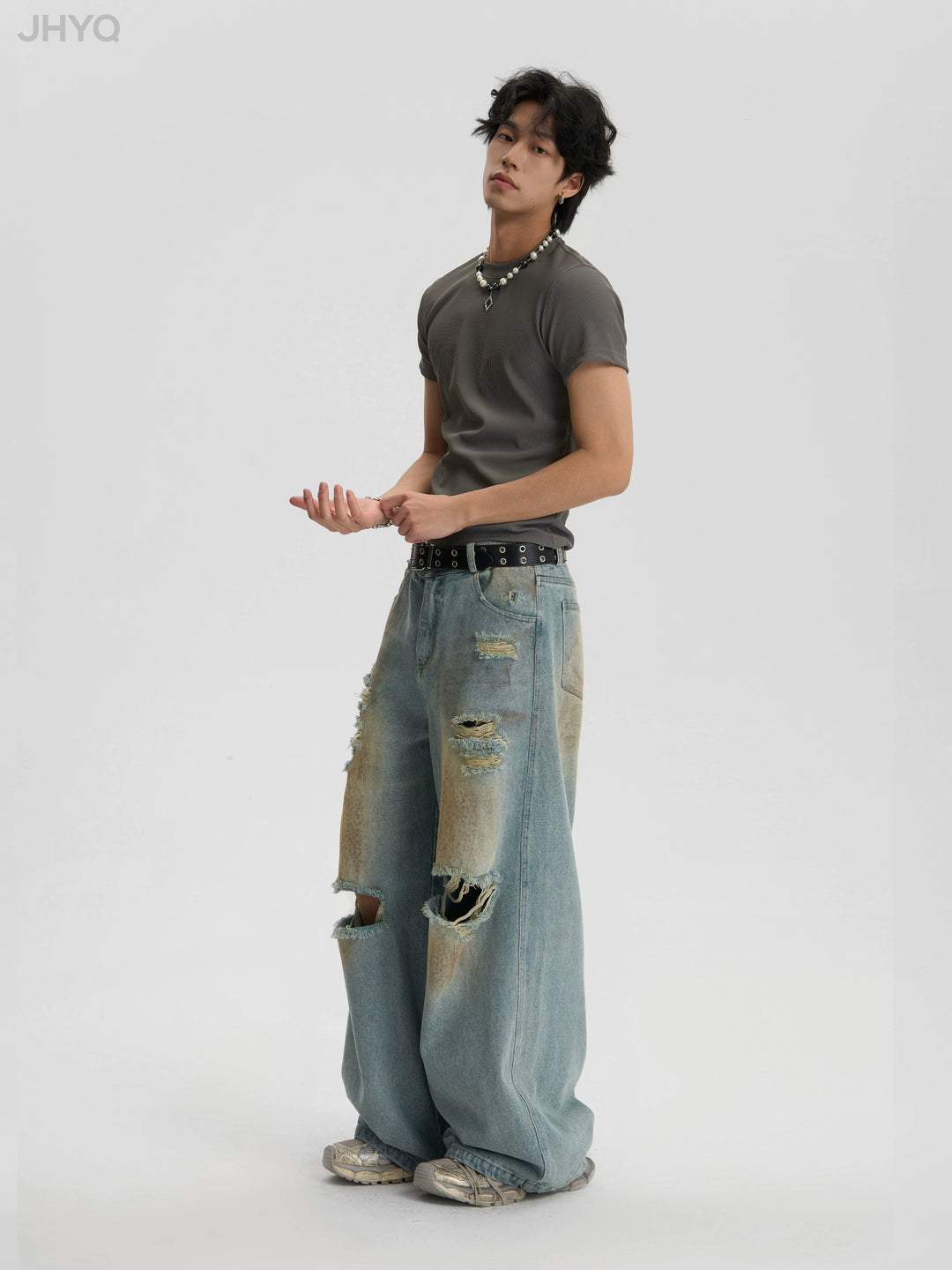 JHYQ Washed Distressed Ripped Baggy Jeans
