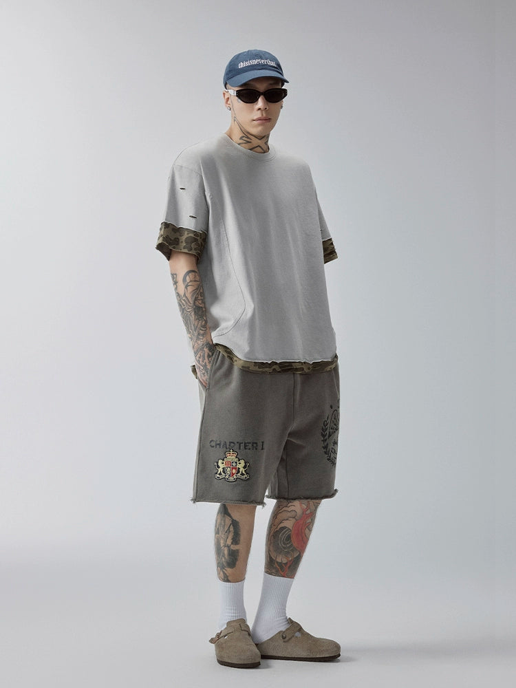 F2CE Old Washed Print Sweat Shorts | Face 3 Face