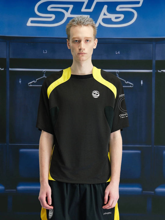 S45 Contrast Patchwork No 9 Short Sleeve Soccer Jersey | Face 3 Face