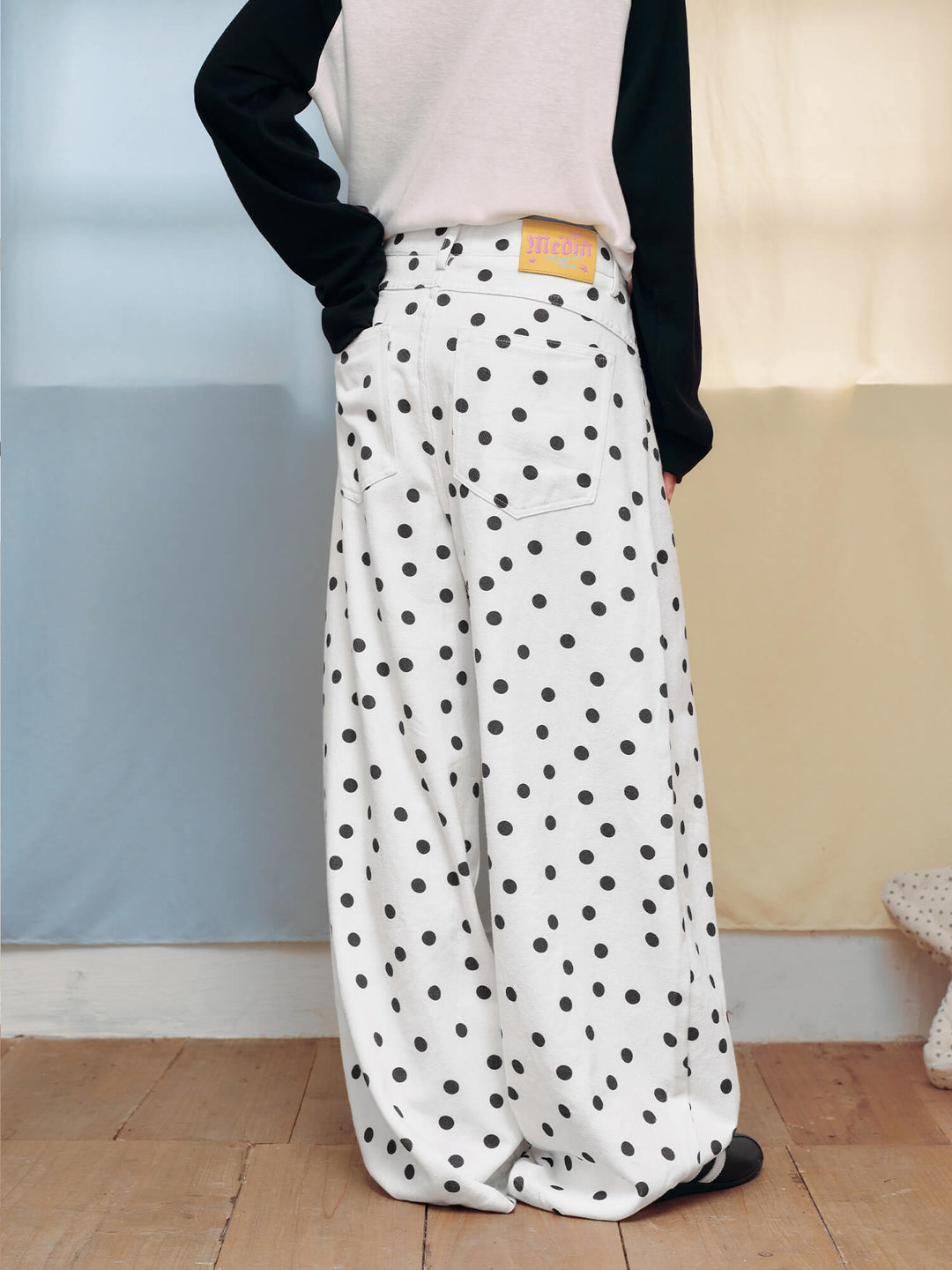 MEDM All Over Polka Dot Print Curved Baggy Pants | Face 3 Face