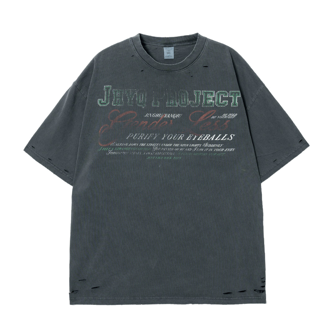 JHYQ Vintage Print Washed Distressed Tee | Face 3 Face