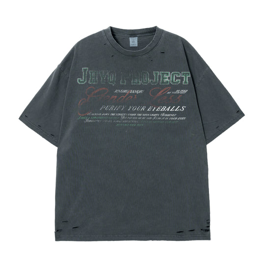 JHYQ Vintage Print Washed Distressed Tee | Face 3 Face
