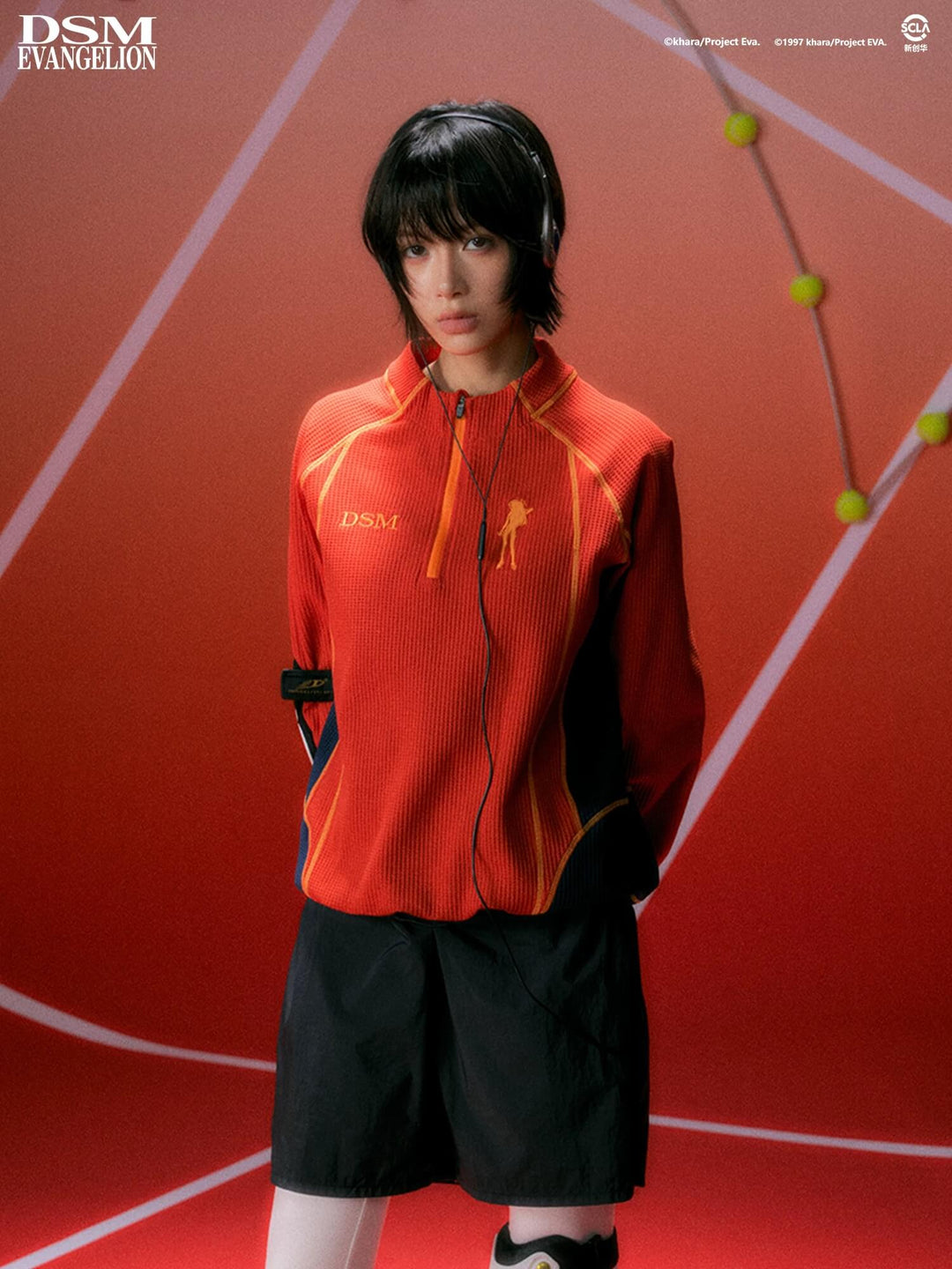 DSM x EVA Contrast Stitch Half Zip Waffle Long Sleeve Tee | Face 3 Face