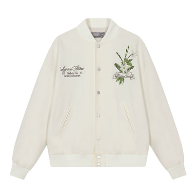 Harsh and Cruel Floral Script Embroidery Varsity Jacket | Face 3 Face