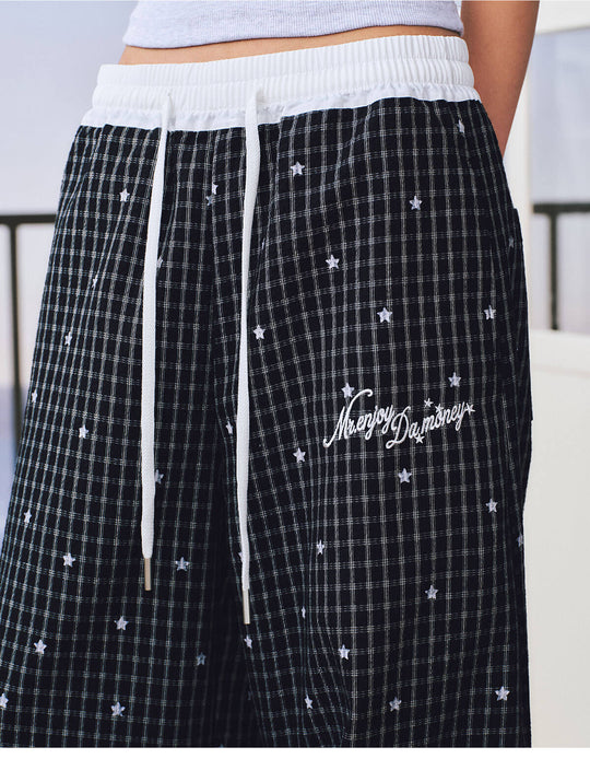 MEDM Star Print Checkered Double Layer Pants | Face 3 Face