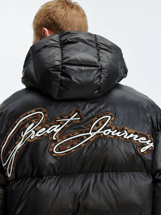 MEDM Leopard Leather Patch Puffer Jacket | Face 3 Face