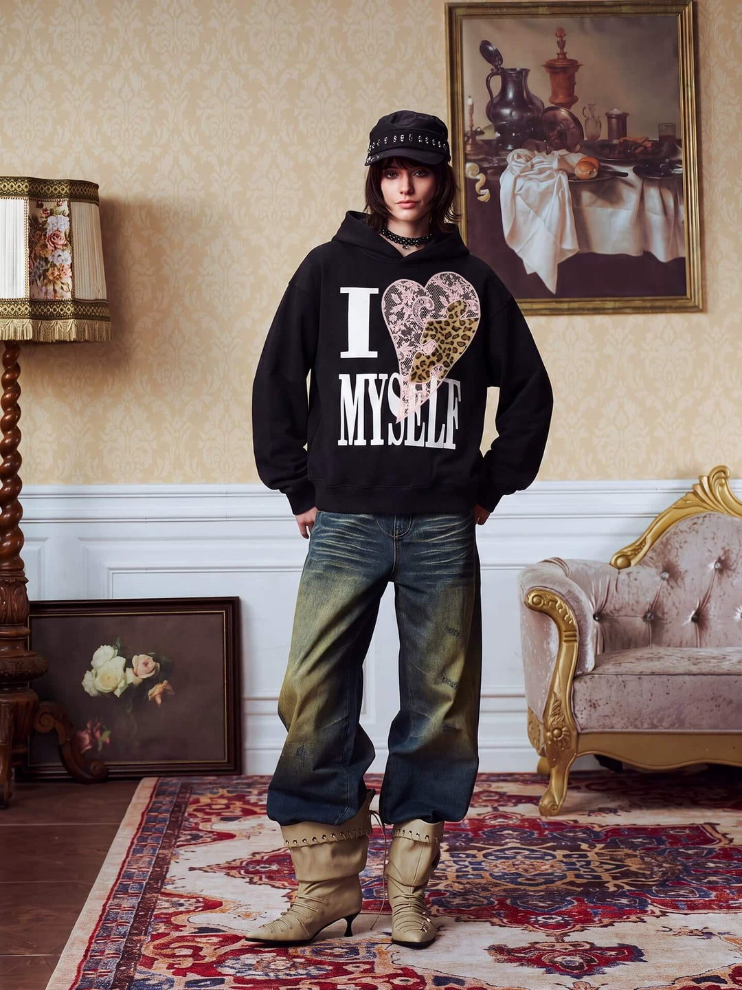 YADcrew Lace Leopard Heart Hoodie | Face 3 Face