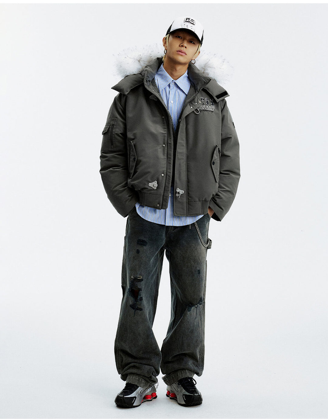 MEDM Detachable Fur Metal Snaps Down Jacket | Face 3 Face