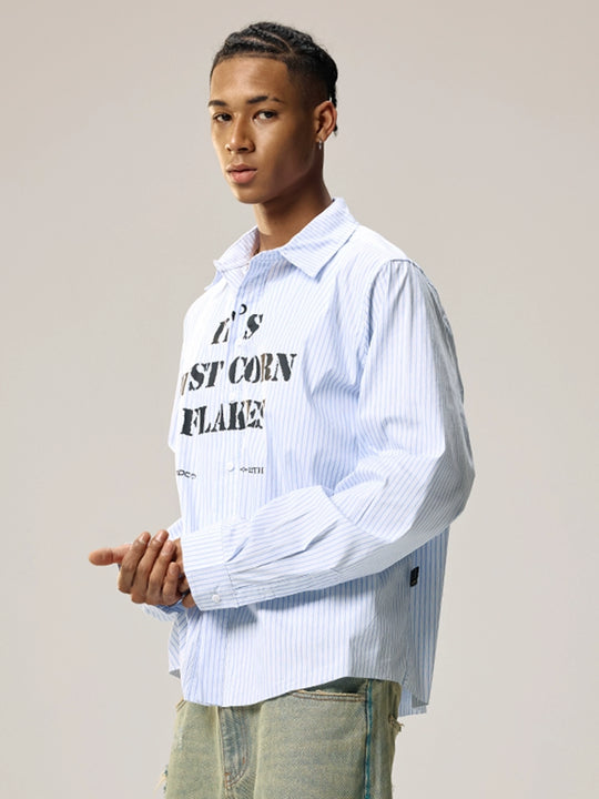 Remedy Letter Print Striped Long Sleeve Shirt | Face 3 Face