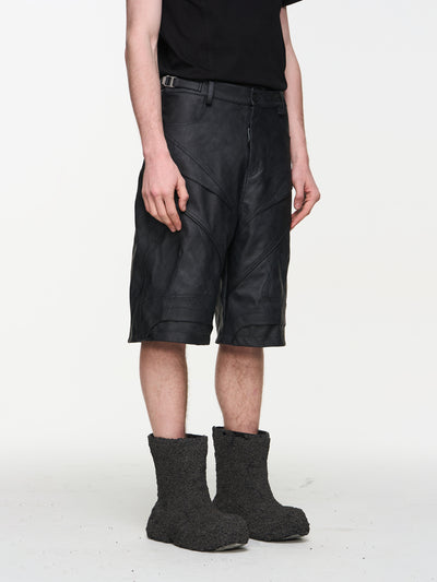 BLIND NO PLAN Motorcycle Line Patchwork Leather Shorts | Face 3 Face