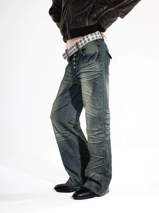 Night Lab Studded Button Fly Whisker Washed Jeans | Face 3 Face