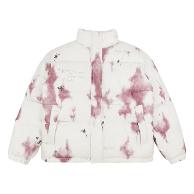 EMPTY REFERENCE Watercolor Poetry Printed Puffer Jacket | Face 3 Face