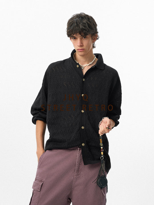 JHYQ Mesh Hollow Knit Cardigan | Face 3 Face