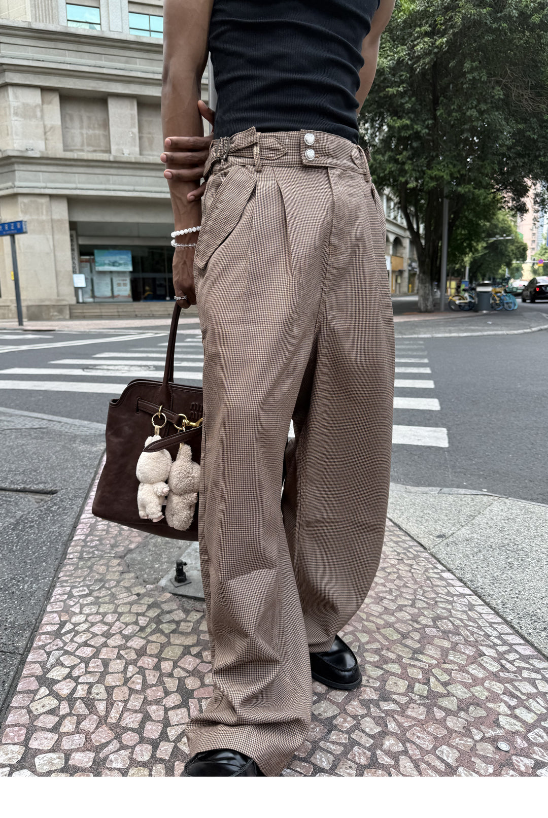 STEEPC Houndstooth Tucked Baggy Suit Pants | Face 3 Face
