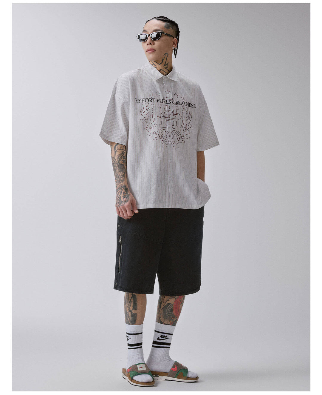 F2CE Stitch Stripe Vintage Print Short Sleeve Shirt | Face 3 Face