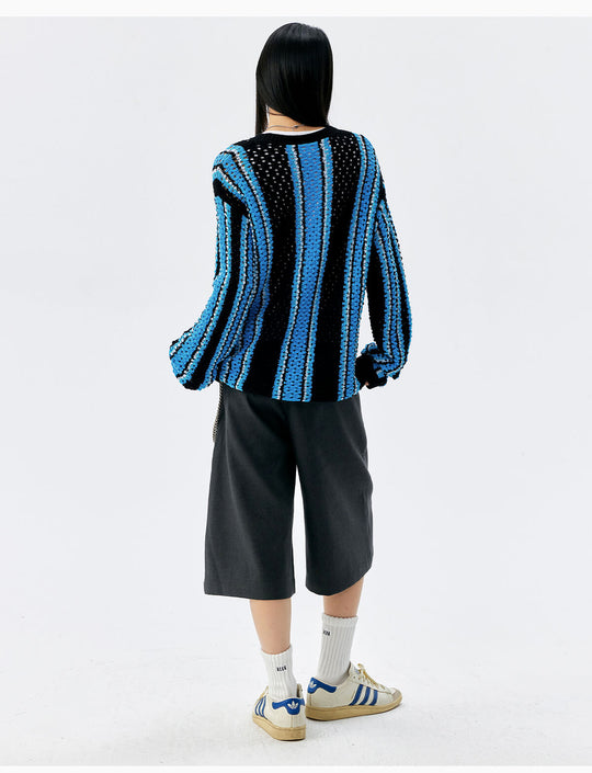 MEDM Multi Color Striped Open Knit Sweater | Face 3 Face