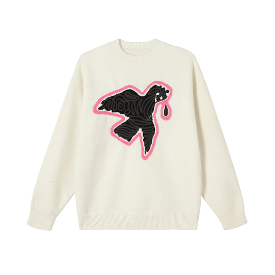 YADcrew Peace Dove 3D Rope Embroidery Knit Sweater