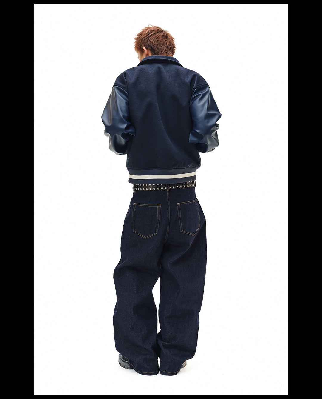 NOVACAM Navy Blue Short Basic Varsity Jacket | Face 3 Face