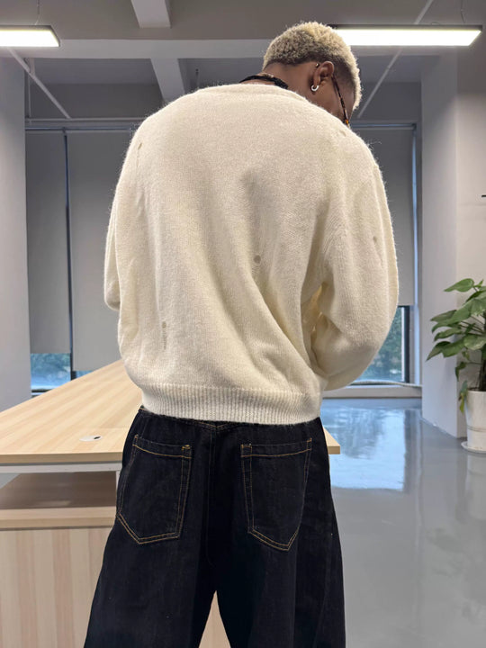 STEEPC Distressed Embroidered Wool Blend Knit Cardigan | Face 3 Face