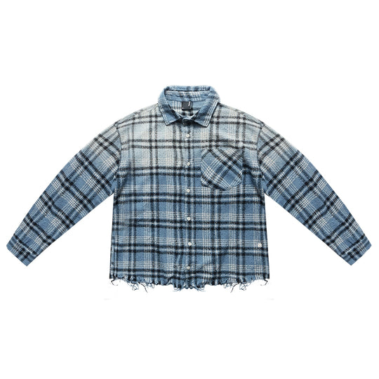 Remedy Washed Gradient Plaid Cutoff Long Sleeve Shirt | Face 3 Face