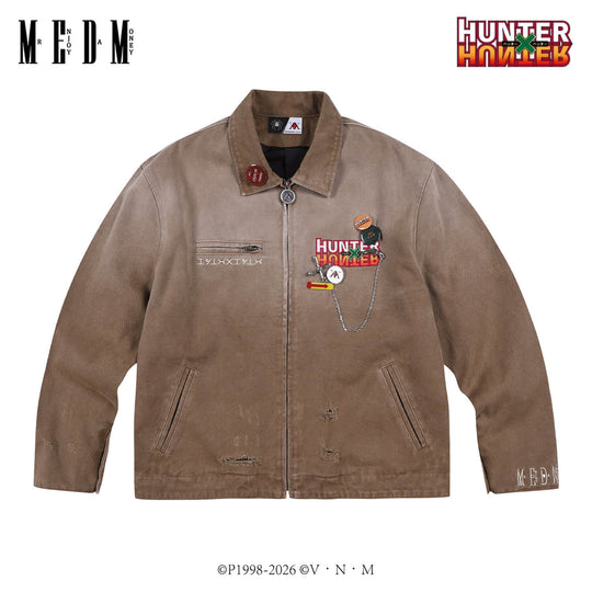 MEDM × HUNTER×HUNTER Logo Embroidered Washed Distressed Detroit Jacket