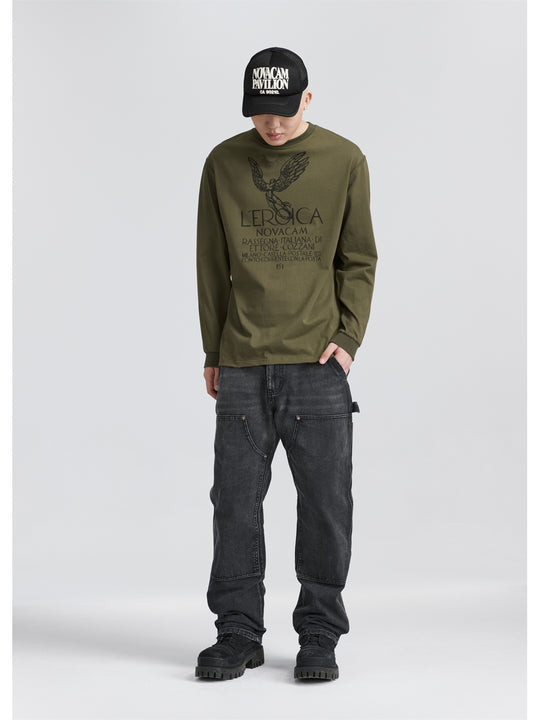 NOVACAM Angel Print Vintage Washed Backstitch Long Sleeve Tee | Face 3 Face