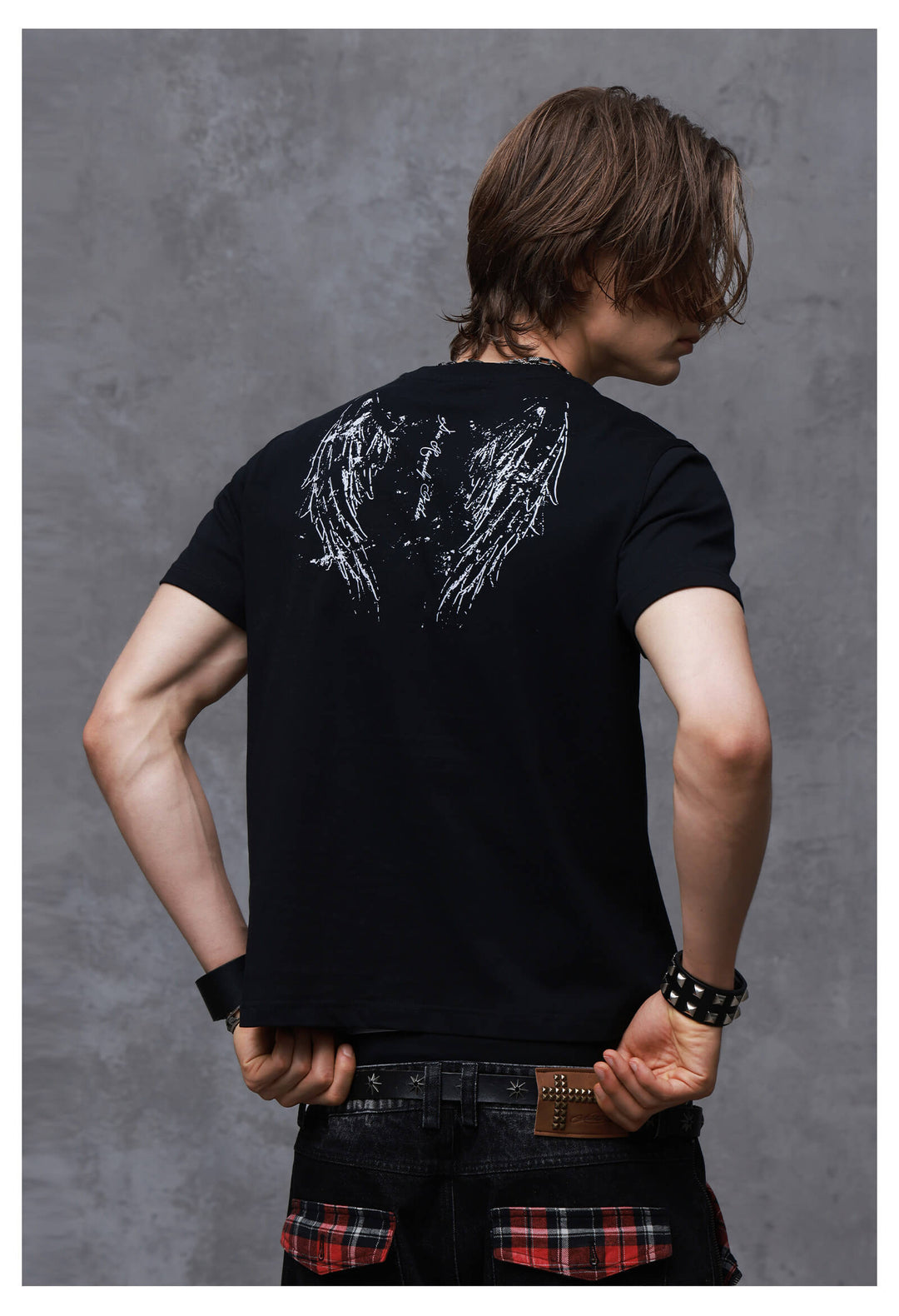 ANTIDOTE Faded Cross and Wings Print Short Sleeve Tee