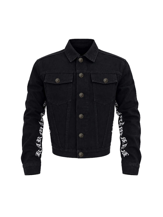 KARMANISTIC Gothic Lettering Embroidered Denim Jacket | Face 3 Face