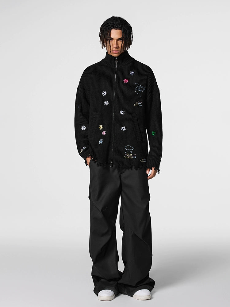 Achock Floral Embroidery Zipper Hoodie | Face 3 Face