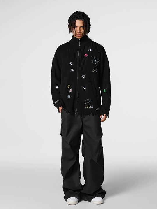 Achock Floral Embroidery Zipper Hoodie | Face 3 Face