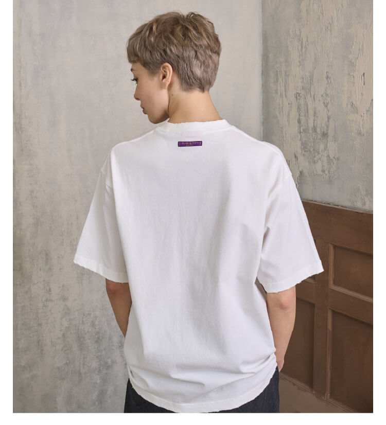 S45 Washed Distressed Letter Print Short Sleeve Tee