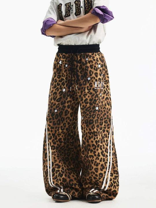MEDM Leopard Print Star Embroidered Baggy Sweatpants | Face 3 Face